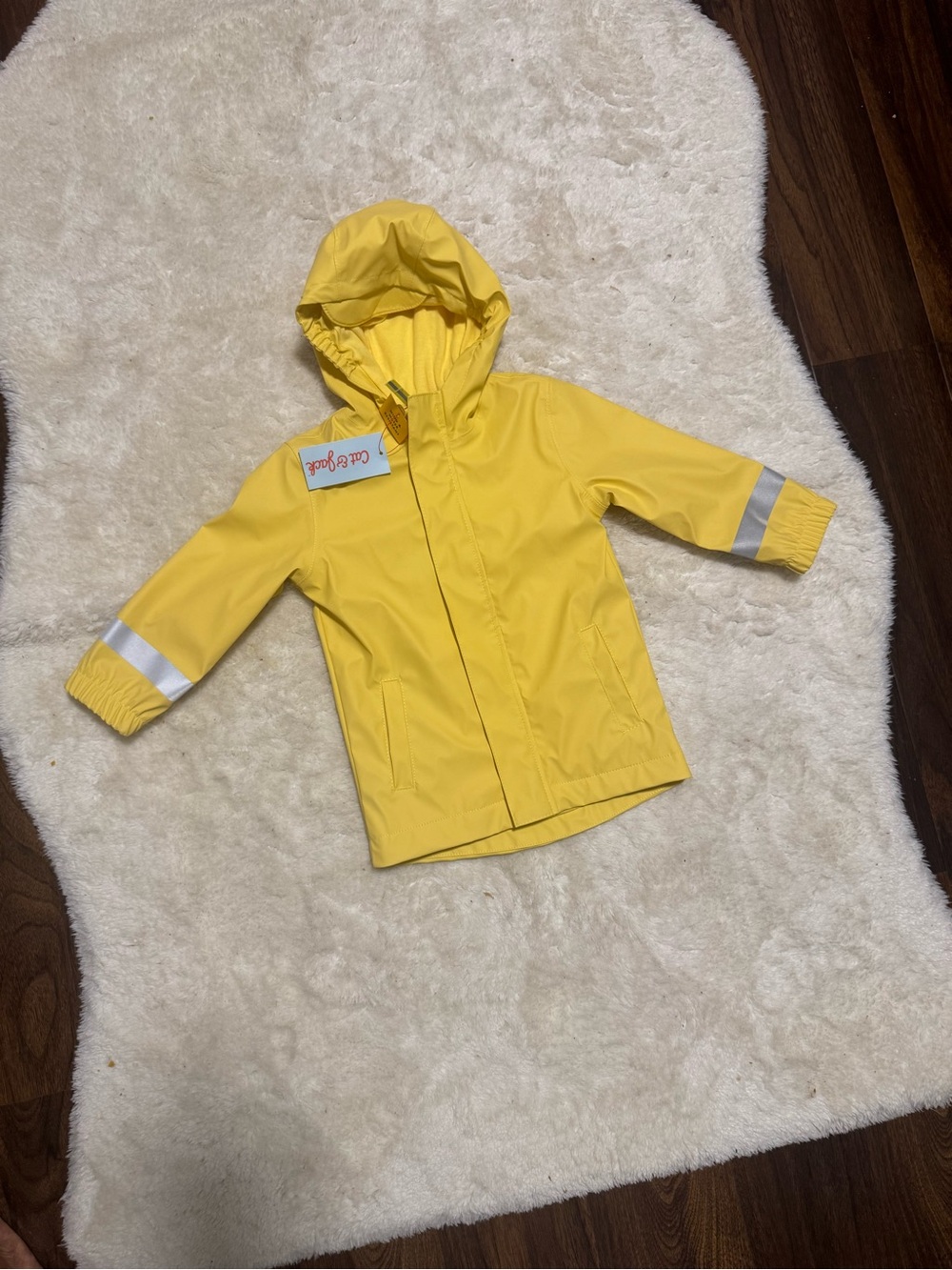 Cat & Jack Yellow Hooded Kids Rain Jacket with Reflective Trim